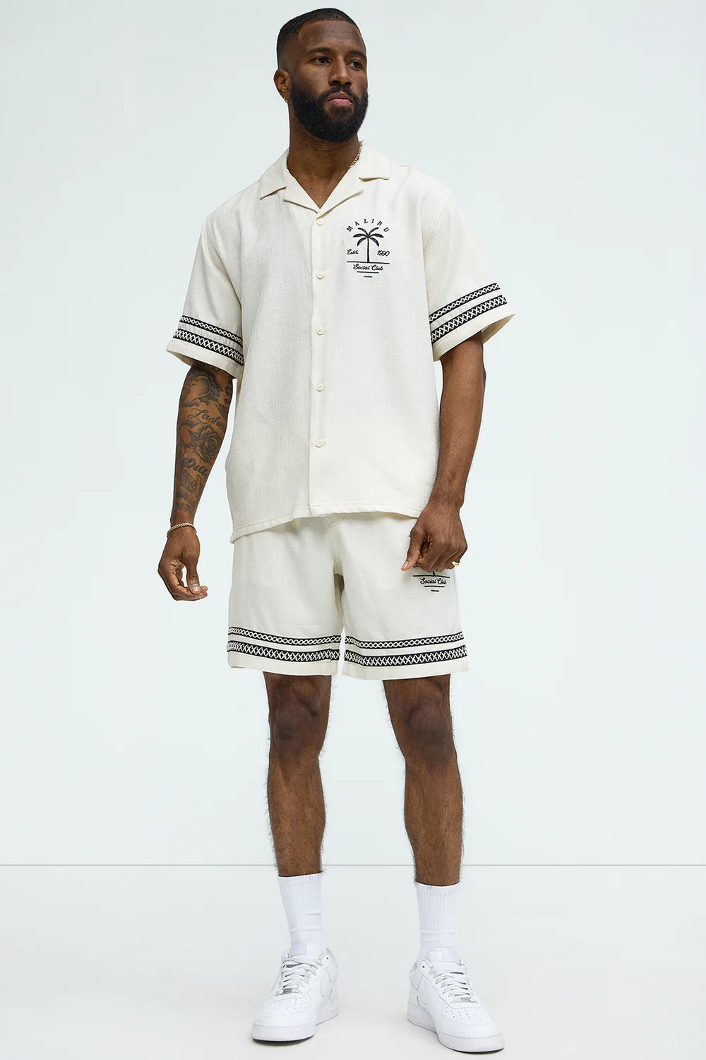 Zephyr Short Sleeve Graphic Button Down - Off White