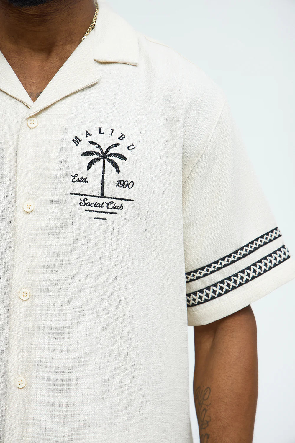 Zephyr Short Sleeve Graphic Button Down - Off White