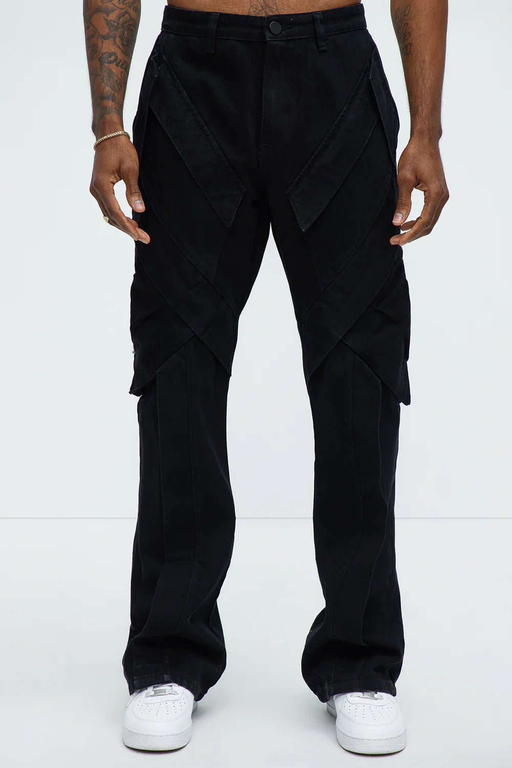 Arlong Paneled Stacked Slim Flare Jeans - Black