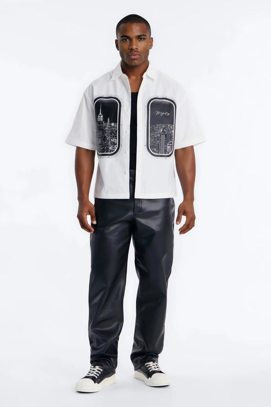 Skyline Views Short Sleeve Button Up Shirt