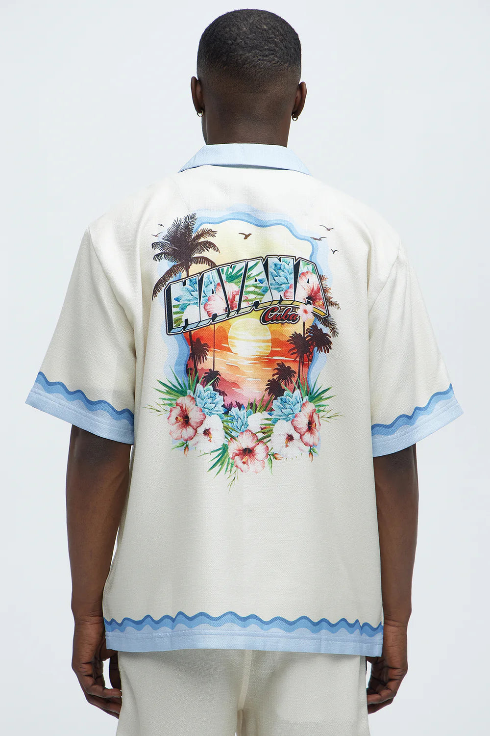 Havana Colorblock Border Print Button Up Shirt - Cream/combo