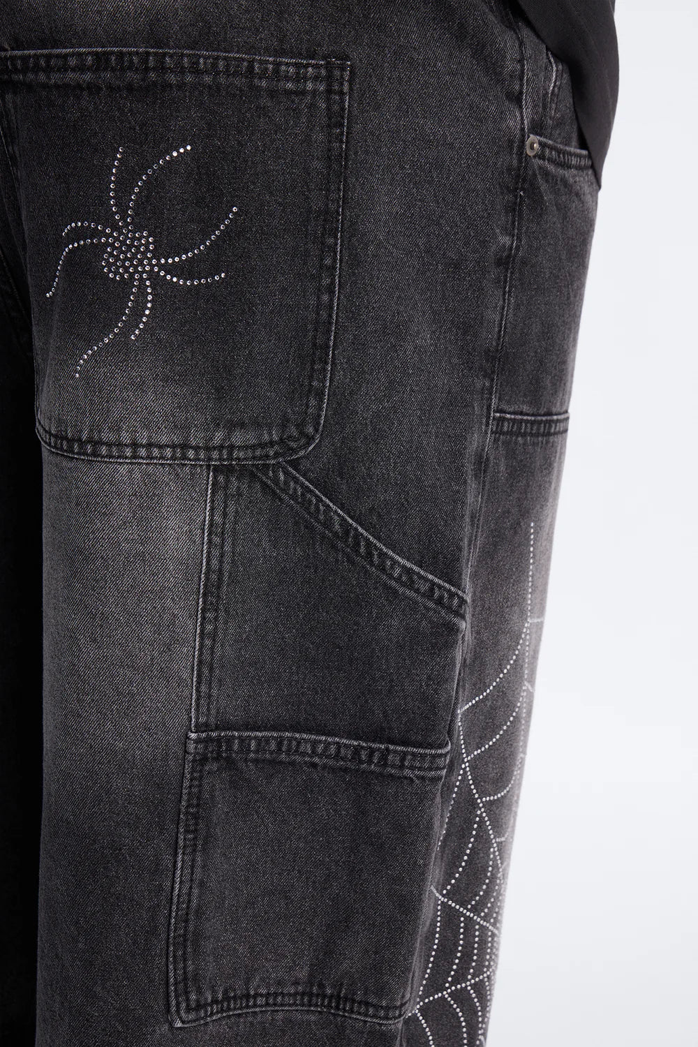 Baggy Jeweled Web Carpenter Denim Short - Black Wash