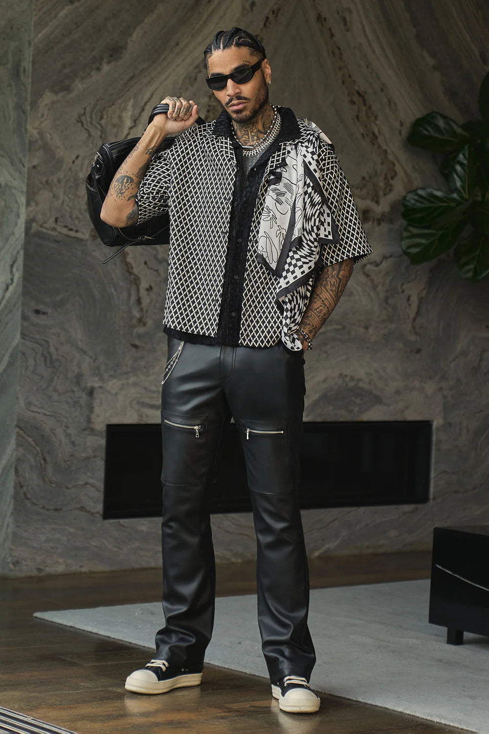 Cut Some Loose Straight Faux Leather Pants - Black