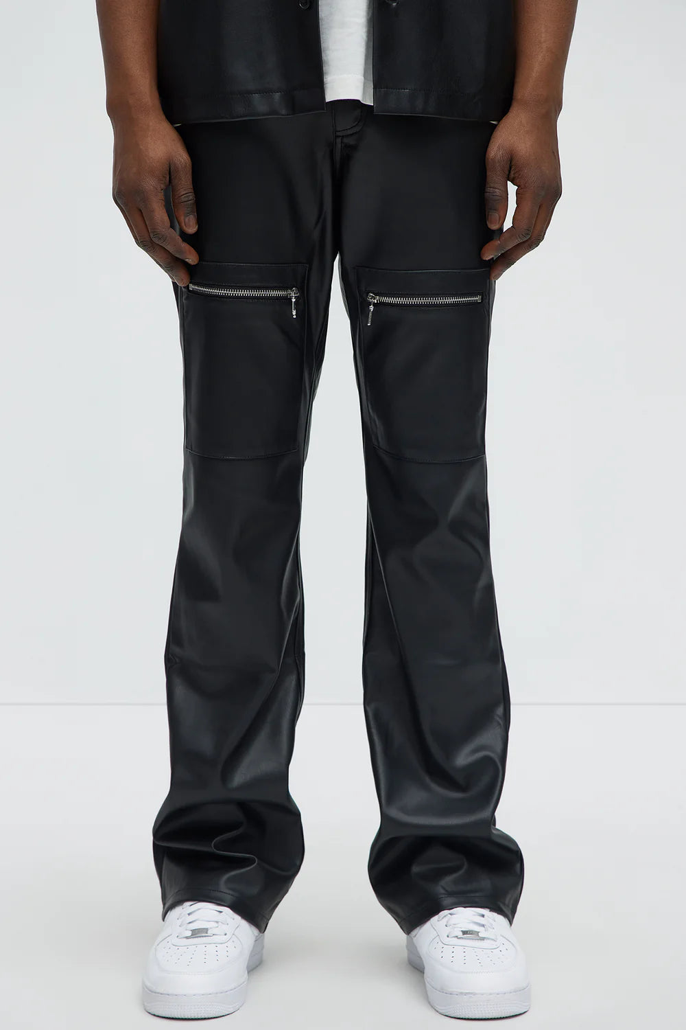 Cut Some Loose Straight Faux Leather Pants - Black
