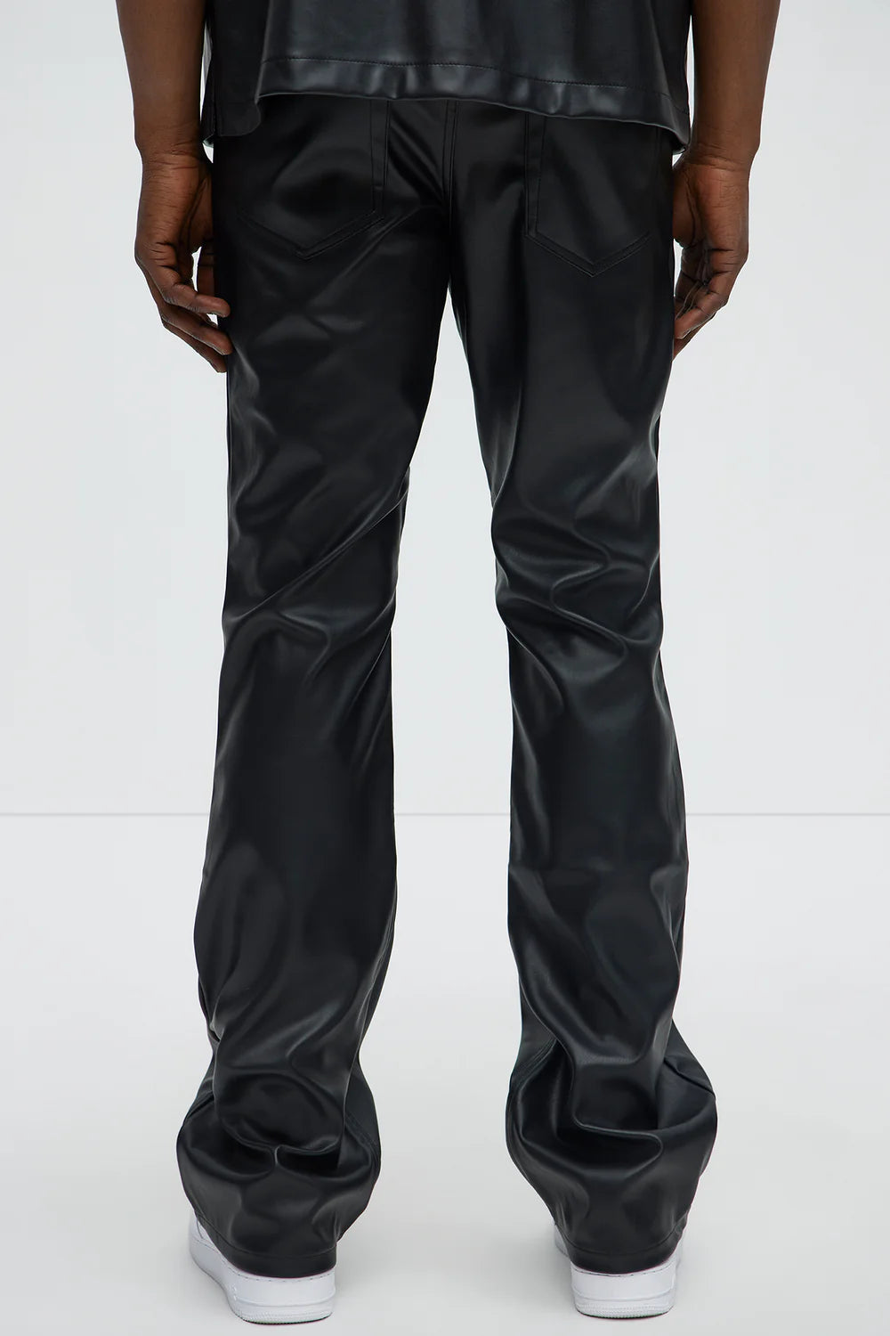 Cut Some Loose Straight Faux Leather Pants - Black