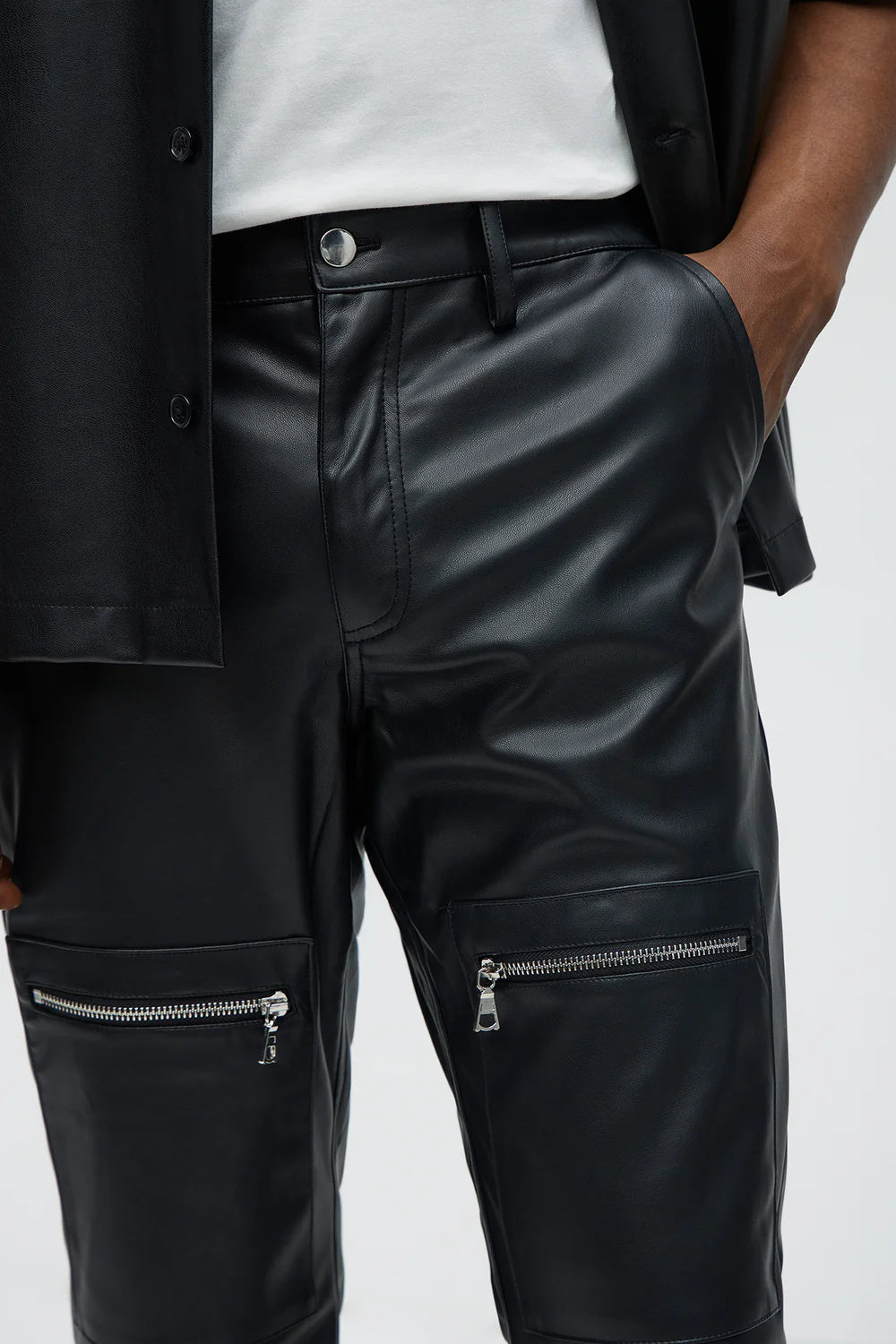 Cut Some Loose Straight Faux Leather Pants - Black