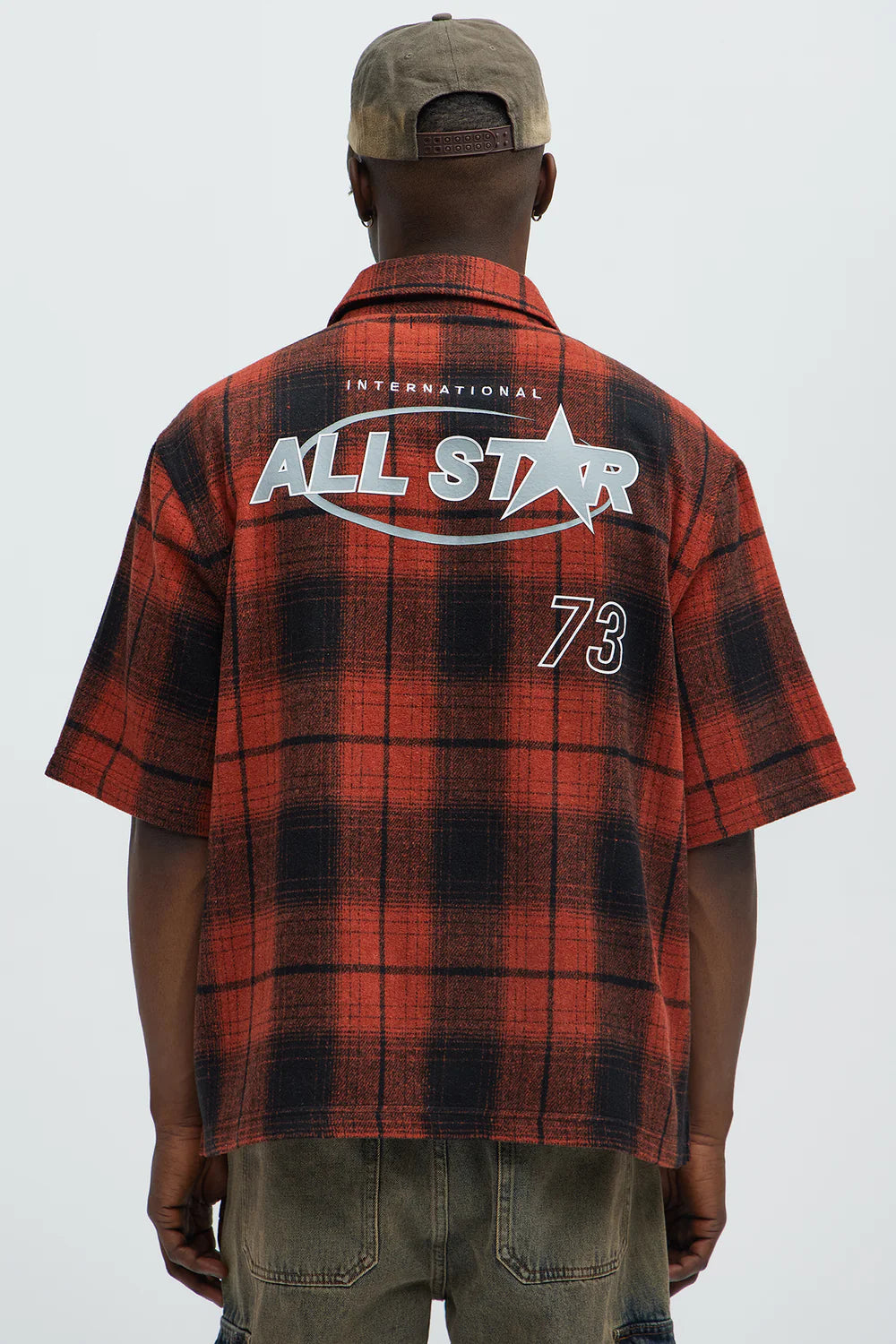 All Star Plaid Button Down Cropped Short Sleeve Shirt - Orange/combo