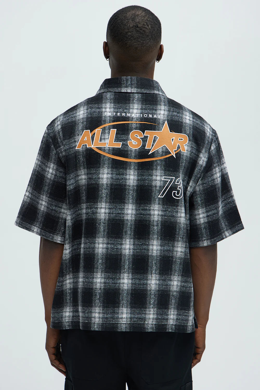 All Star Plaid Button Down Cropped Short Sleeve Shirt - Black/combo