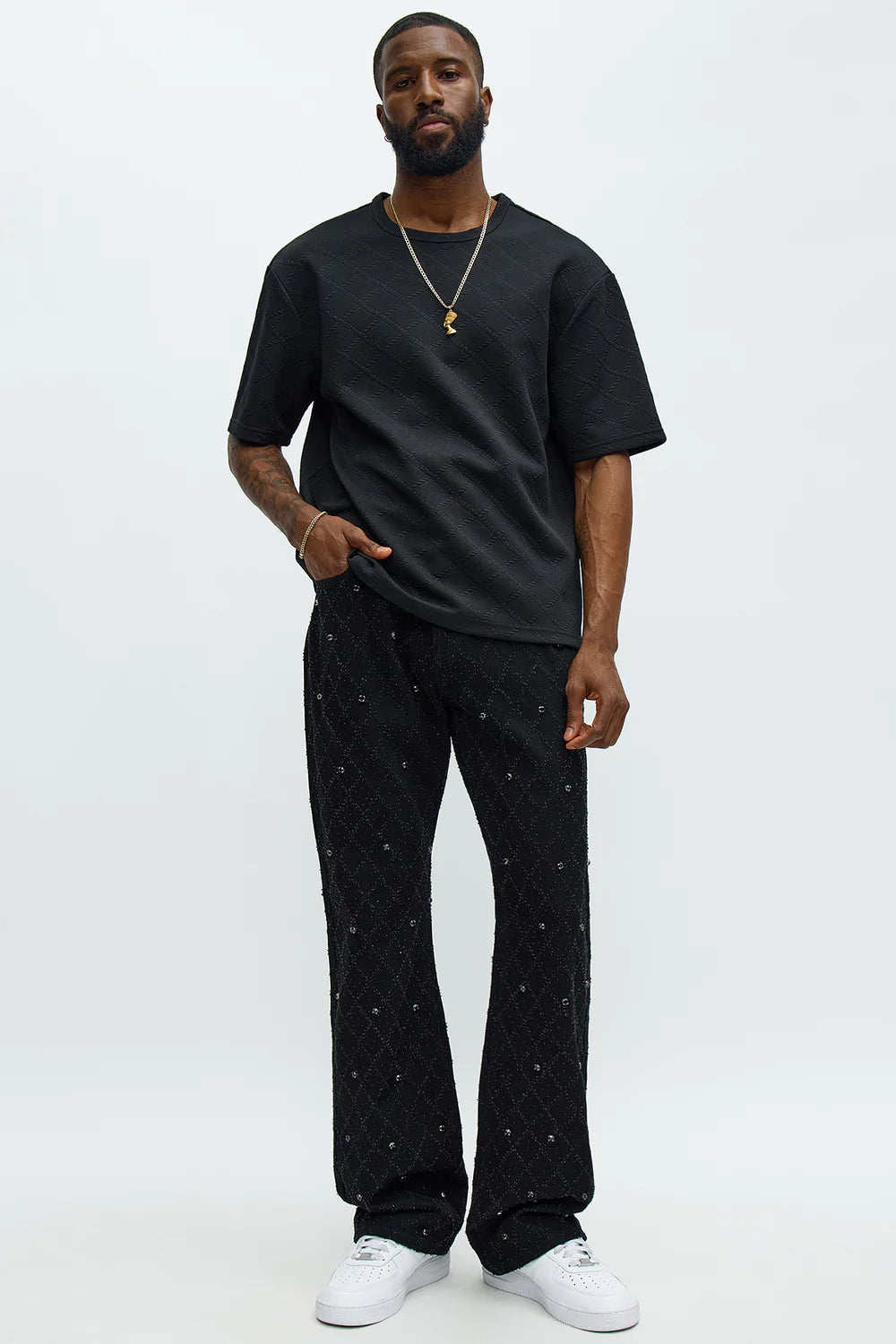 Stacked Slim Flare Wrecked In Jewels Jeans - Black