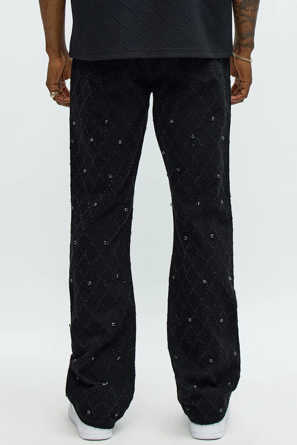 Stacked Slim Flare Wrecked In Jewels Jeans - Black