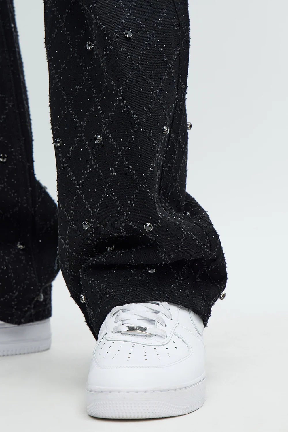 Stacked Slim Flare Wrecked In Jewels Jeans - Black