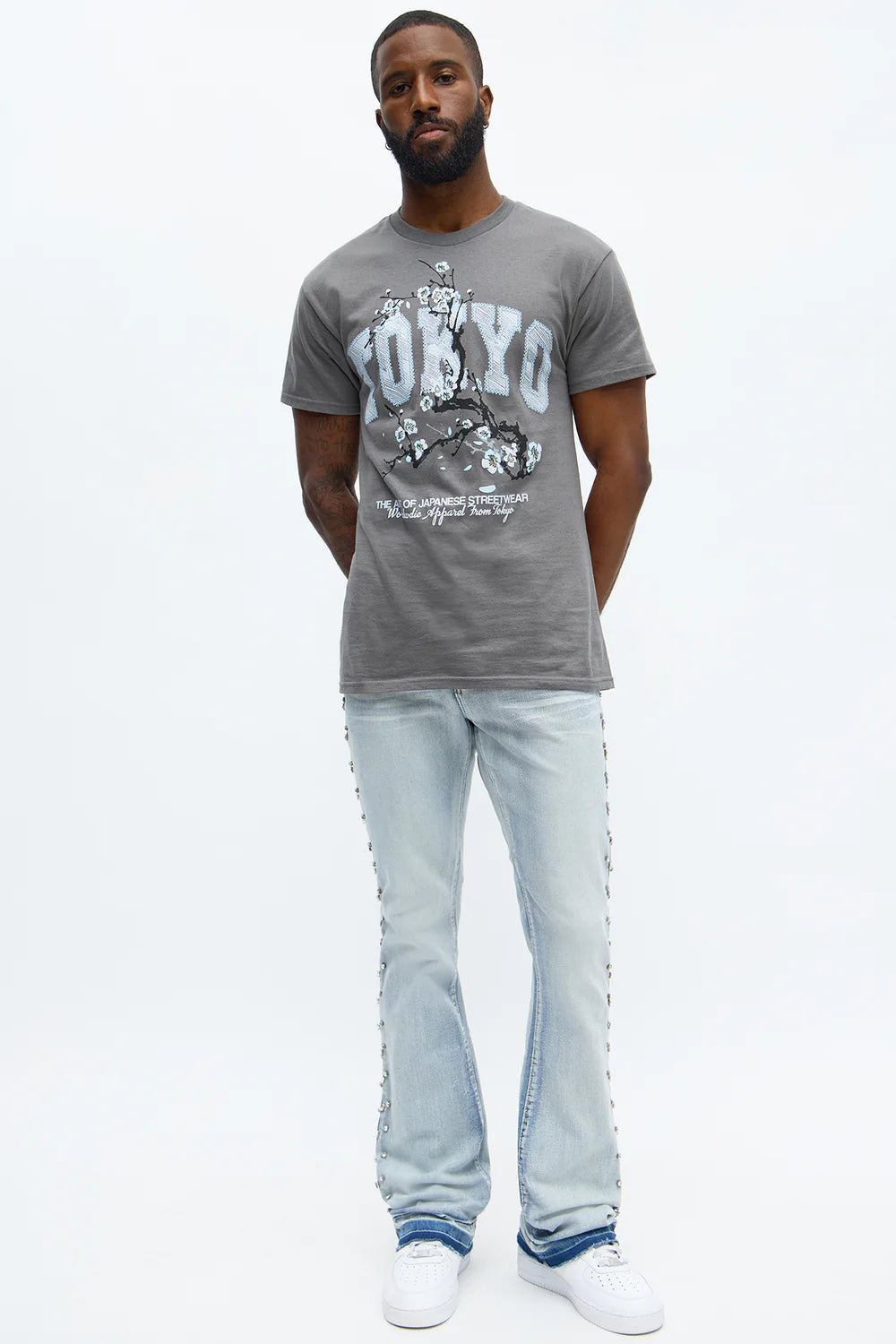 Stacked Skinny Flare By My Side Studded Jean - Light Blue Wash