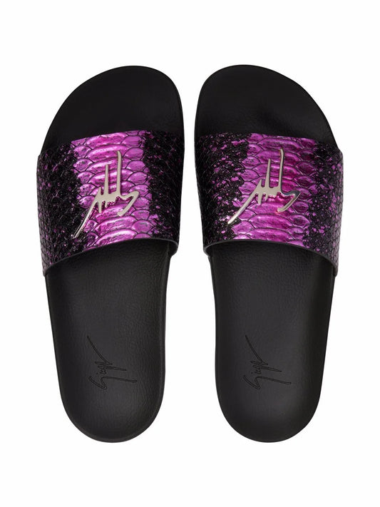 Giuseppe Zanotti Brett crocodile-embossed metallic sliders