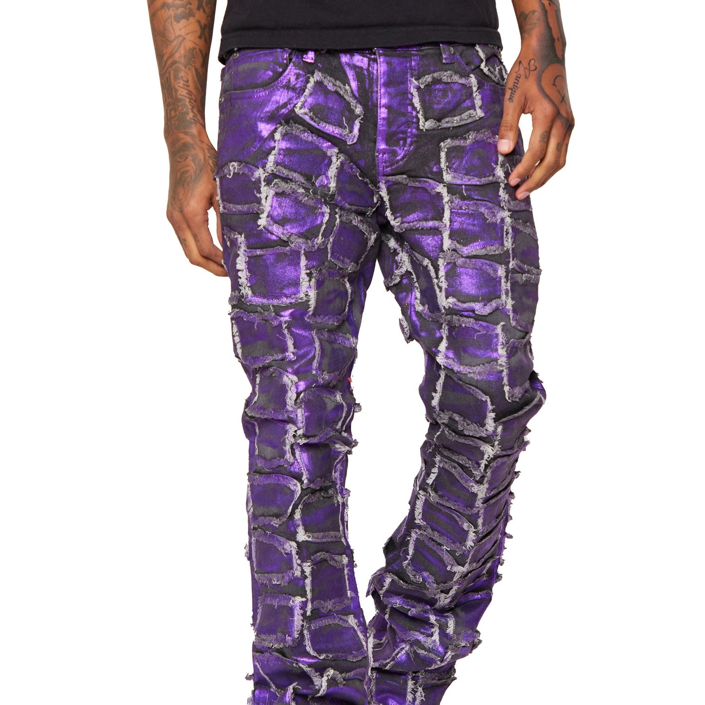 “4444” PURPLE WAXED STACKED FLARE JEAN