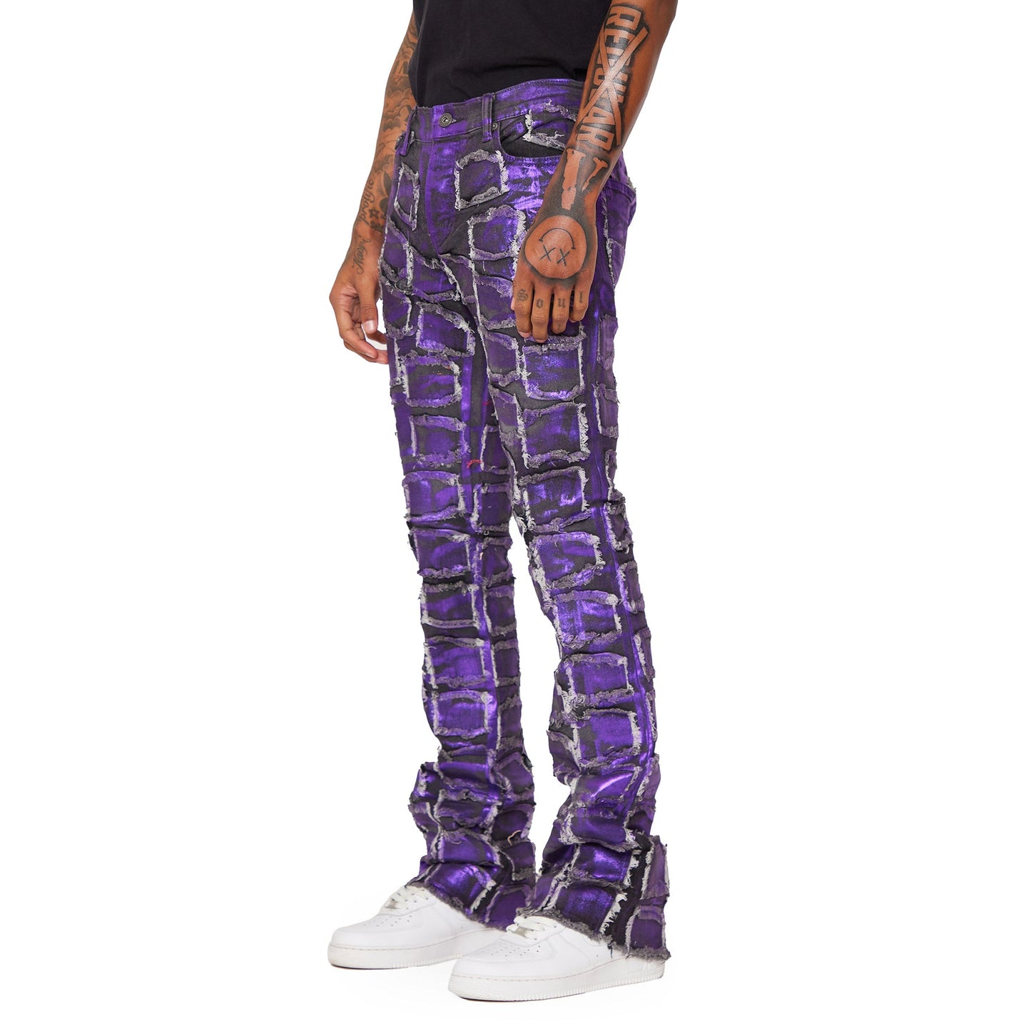 “4444” PURPLE WAXED STACKED FLARE JEAN