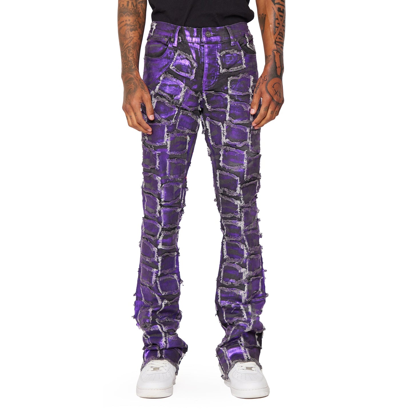 “4444” PURPLE WAXED STACKED FLARE JEAN