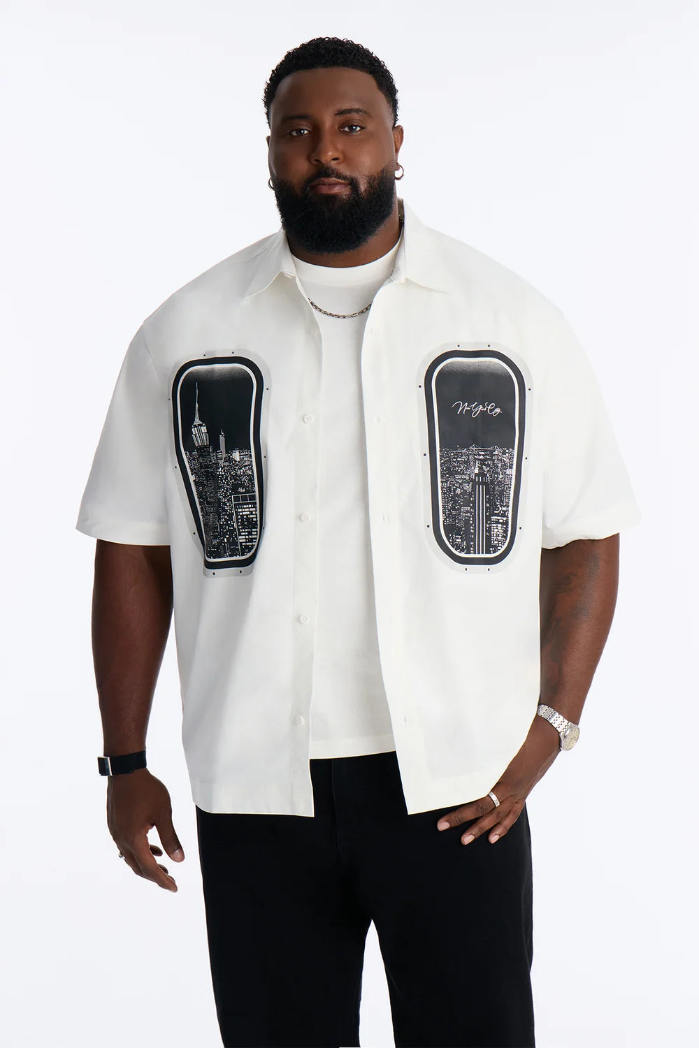 Skyline Views Short Sleeve Button Up Shirt