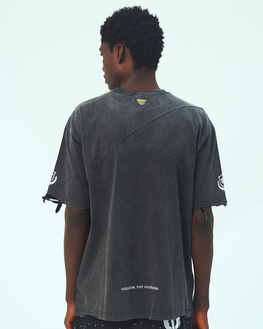 Ripped Patched Logo Print Oversized T Shirt