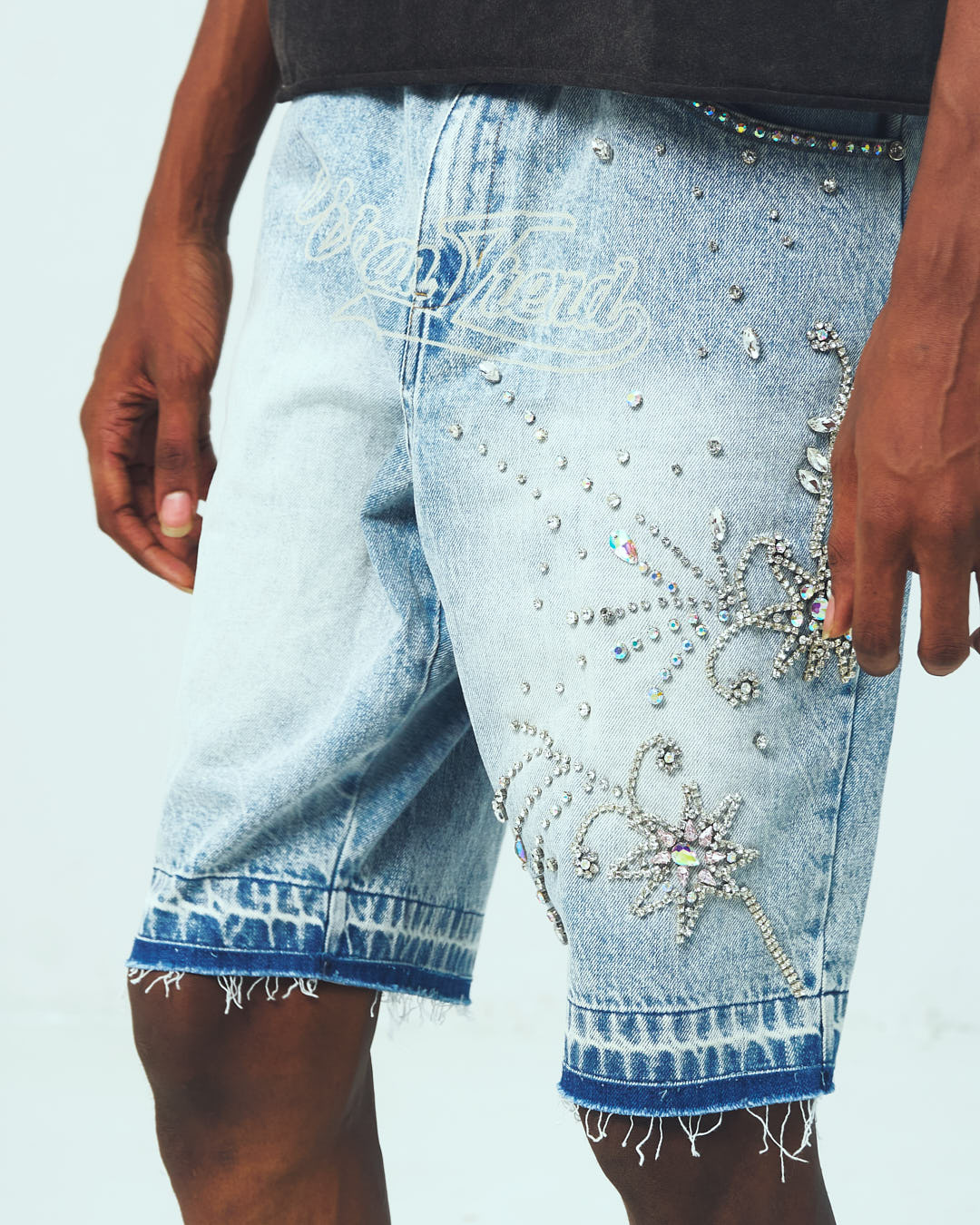 Floral Rhinestone Denim Short