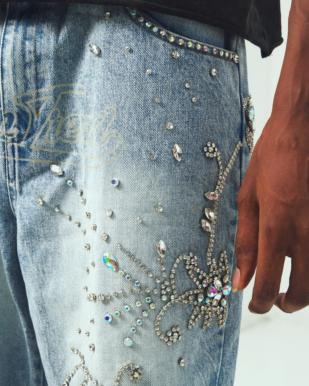 Floral Rhinestone Denim Short