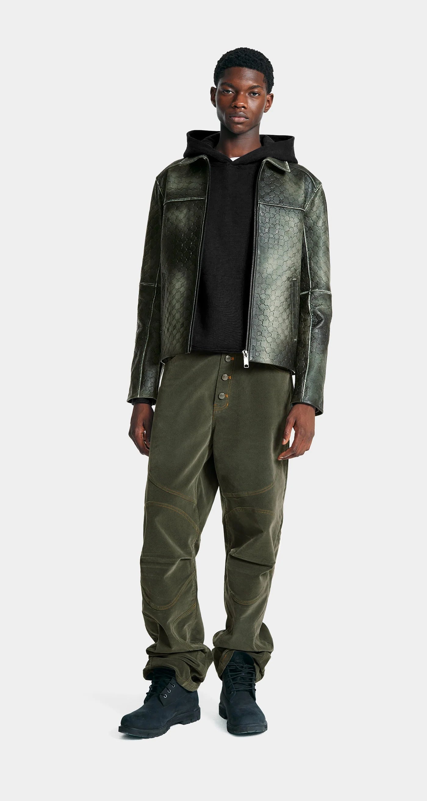 Cardamom Green Silence Monogram Leather Jacket