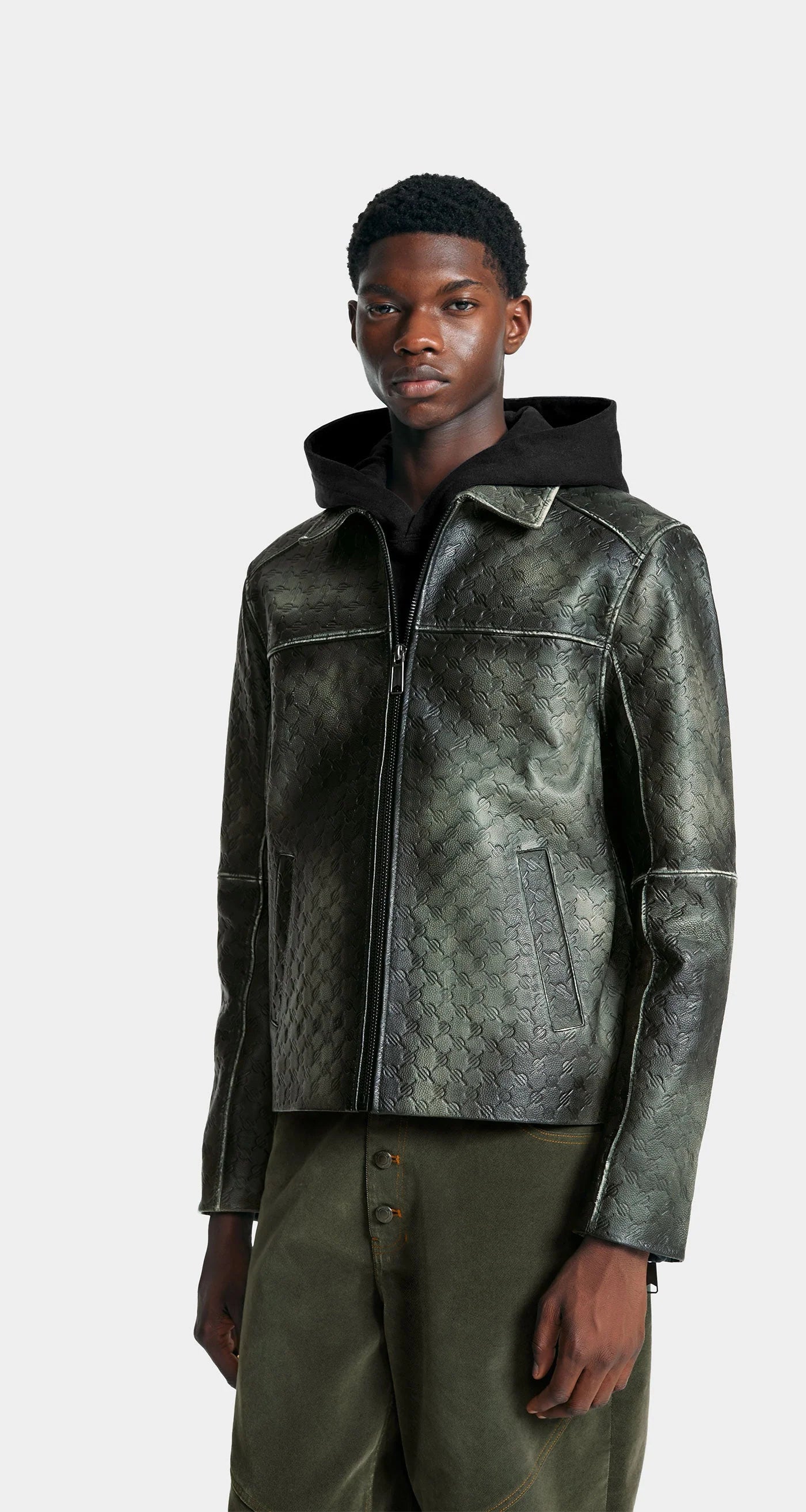 Cardamom Green Silence Monogram Leather Jacket
