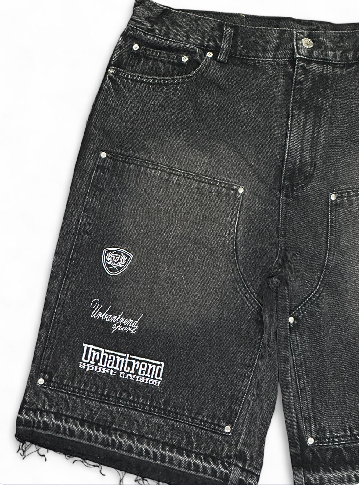 Embroidery Logo Distressed Denim Short