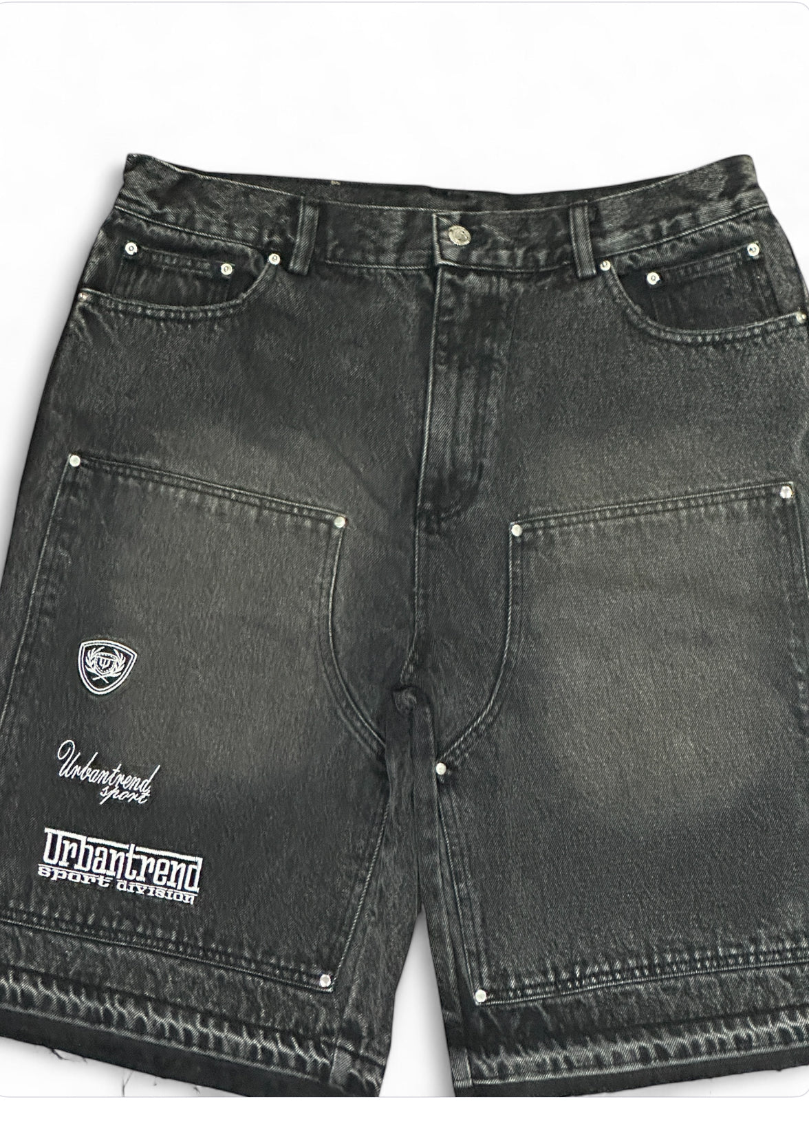 Embroidery Logo Distressed Denim Short