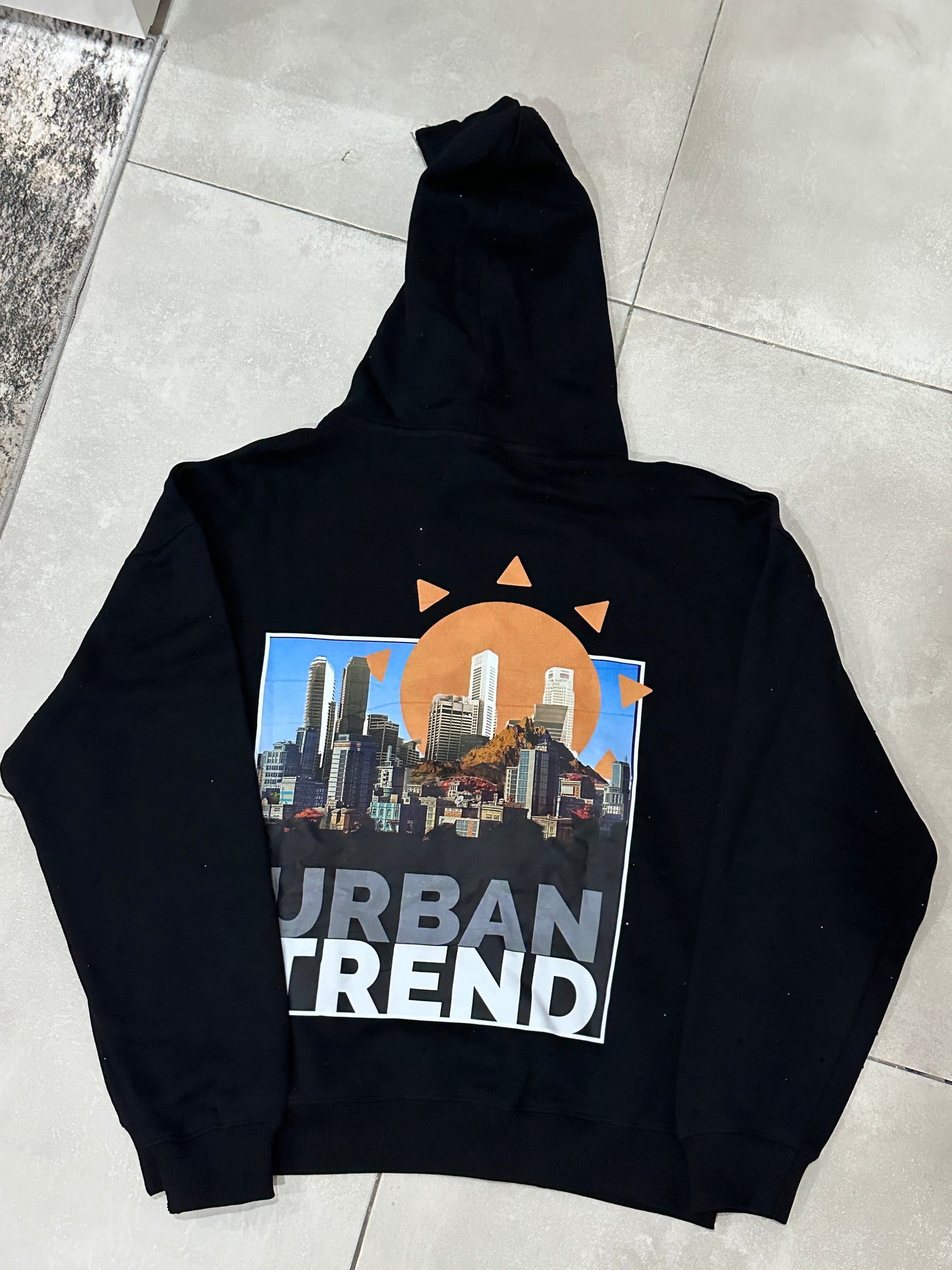 Rhinestone Front Embroidery Logo Print Hoodie - Black