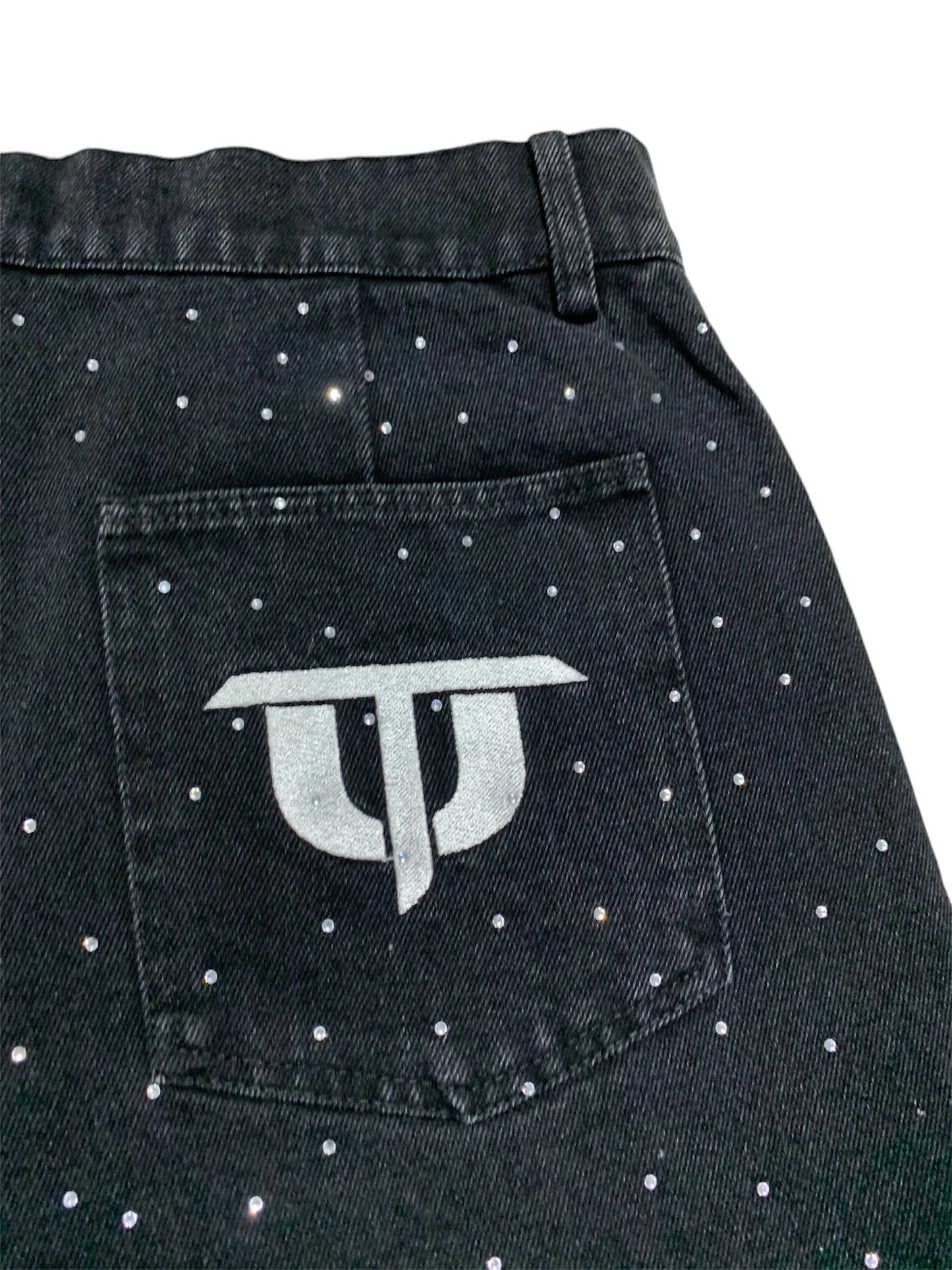 Rhinestone Denim Slim Waist Short
