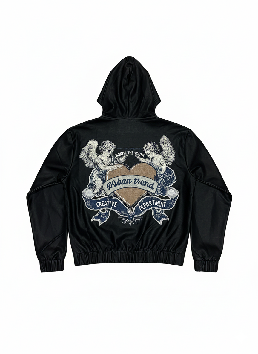 Élite Noir PU Hooded Jacket