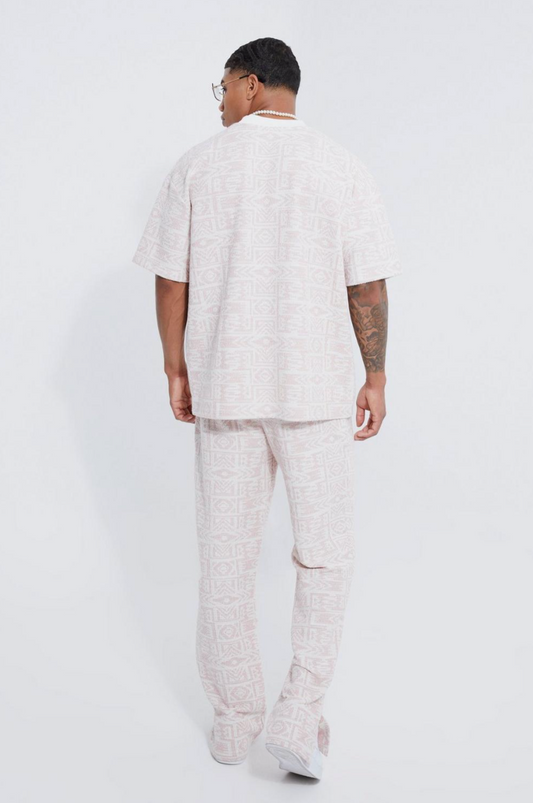 Mauve Regular Split Hem Jacquard Aztec Sweatpants