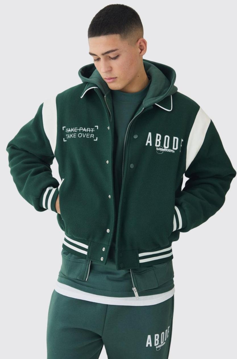 Abode Boxy Fit Varsity Jacket - Green