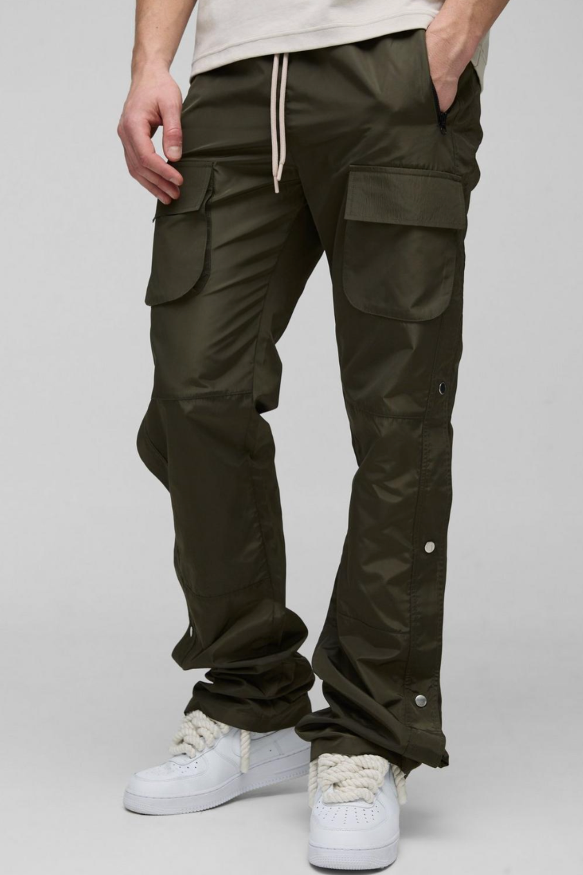 Khaki Tall Elasticated Waist Slim Flare Stacked Cargo Trousers