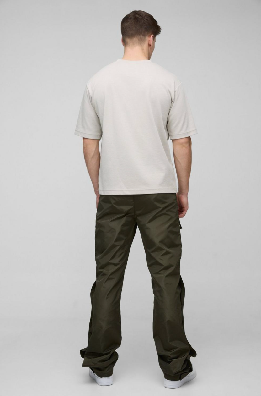 Khaki Tall Elasticated Waist Slim Flare Stacked Cargo Trousers