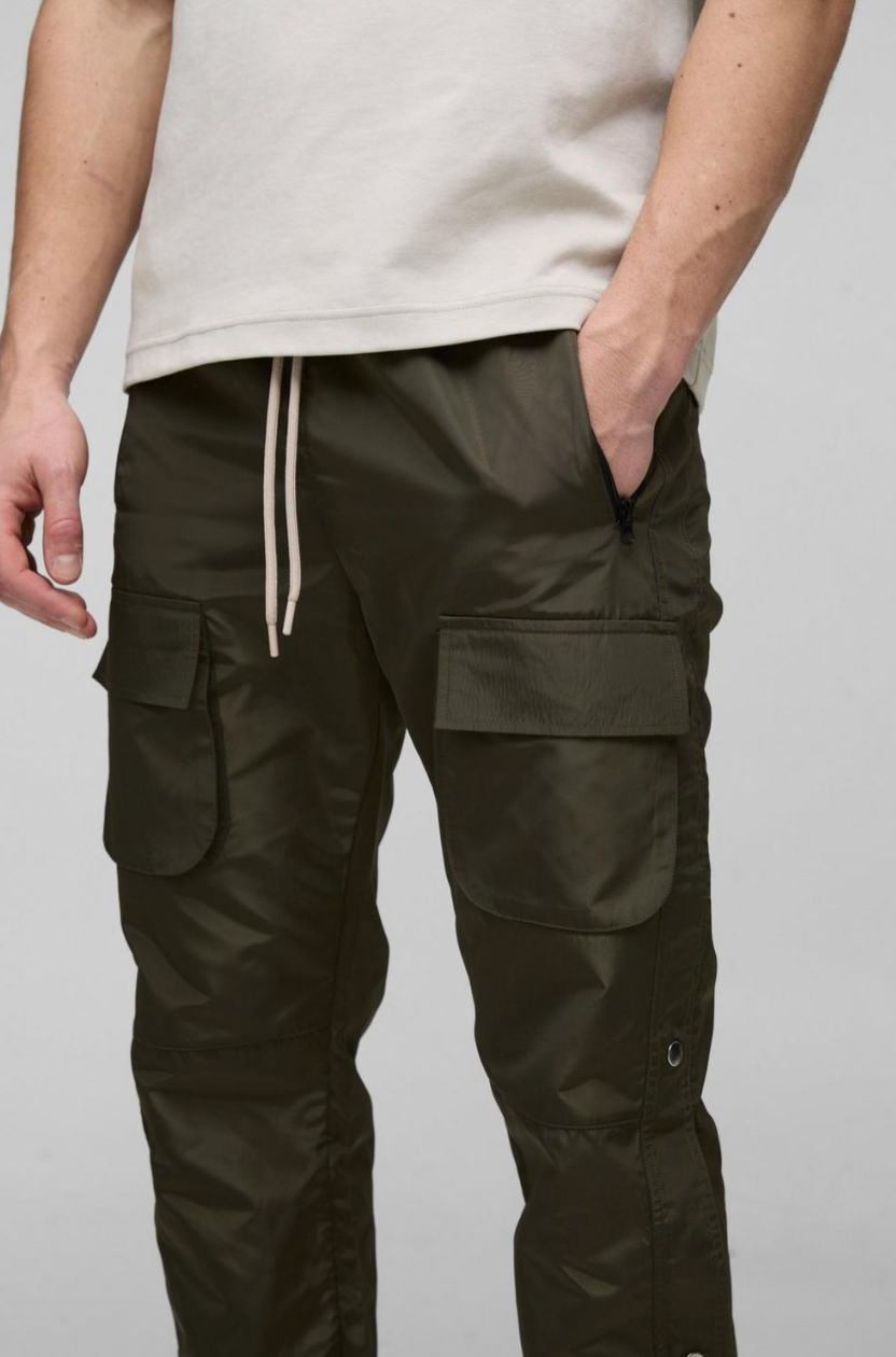 Khaki Tall Elasticated Waist Slim Flare Stacked Cargo Trousers