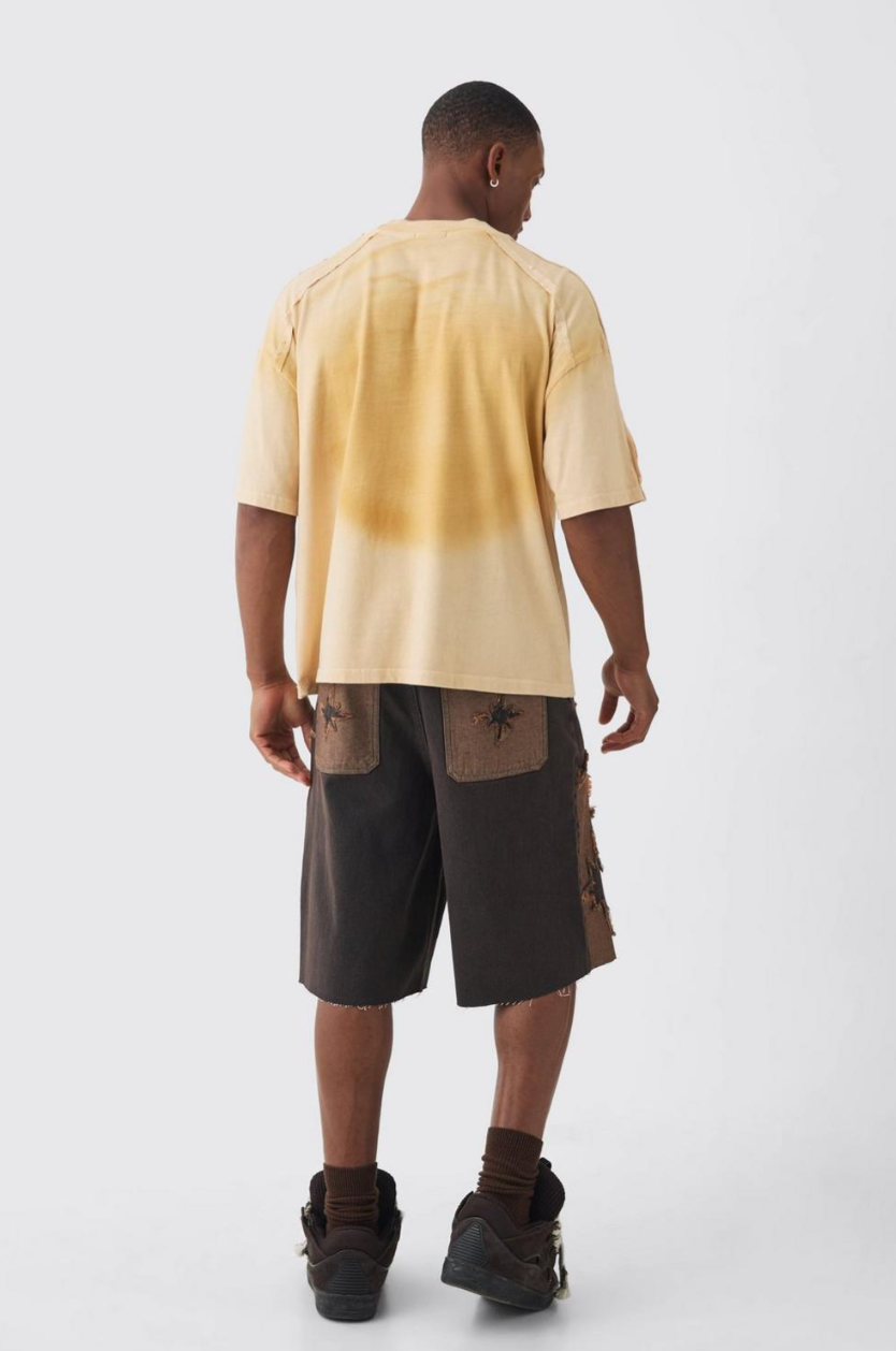 Regular Rigid Star Applique Denim Jorts In Brown