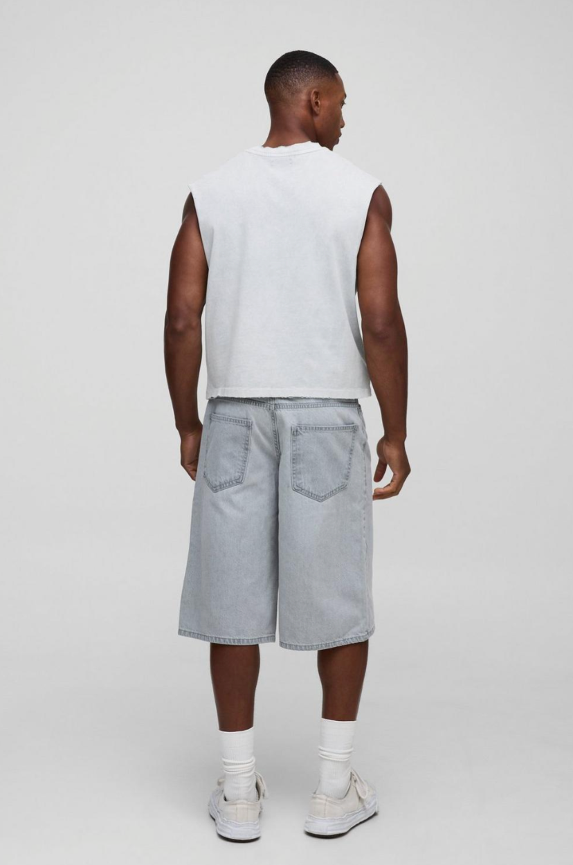 Longline Washed Buckle Adjuster Denim Jorts