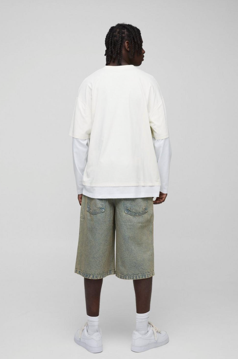 Longline Antique Wash Denim Jorts