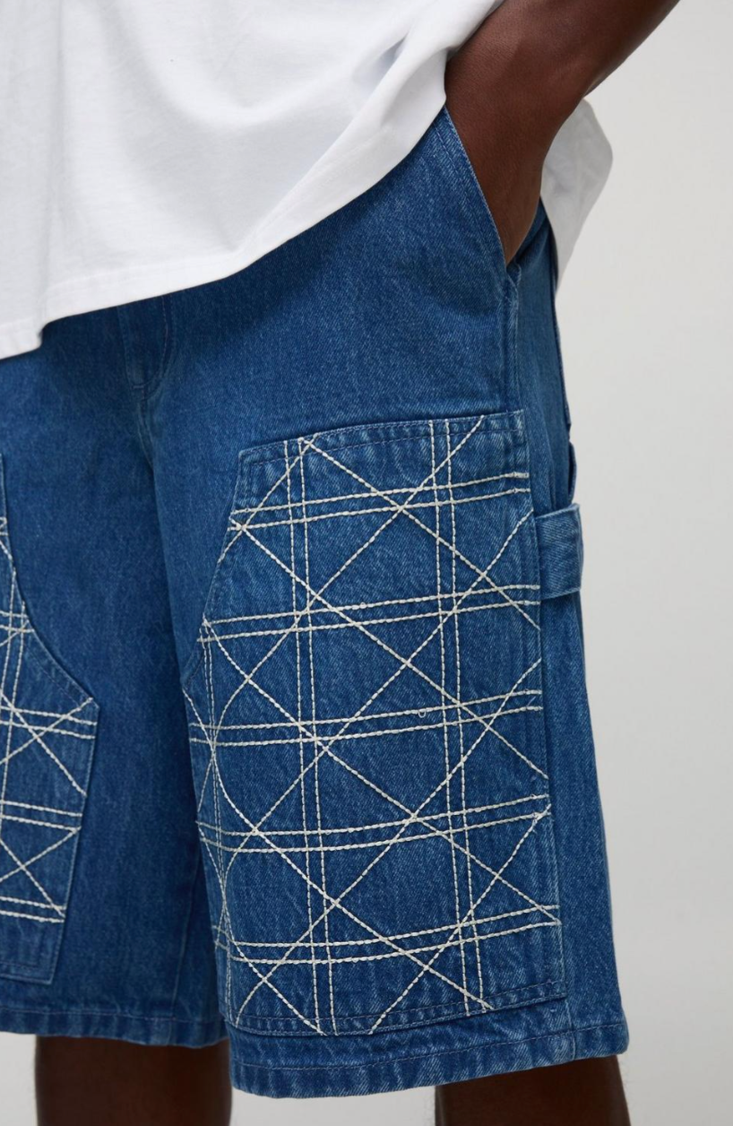 Regular Fit Carpenter Contrast Stitch Denim Jorts