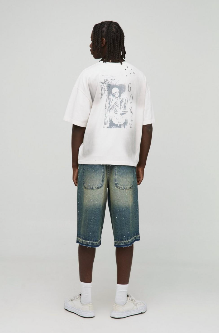 Longline Embellished Let Down Hem Denim Jorts