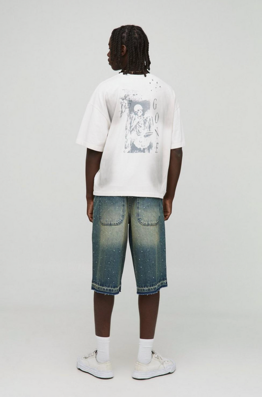 Longline Embellished Let Down Hem Denim Jorts