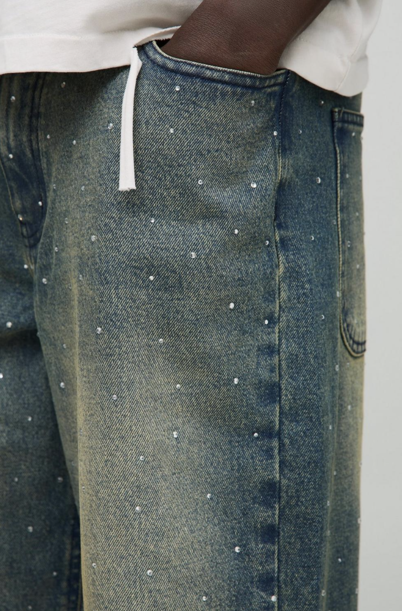 Longline Embellished Let Down Hem Denim Jorts