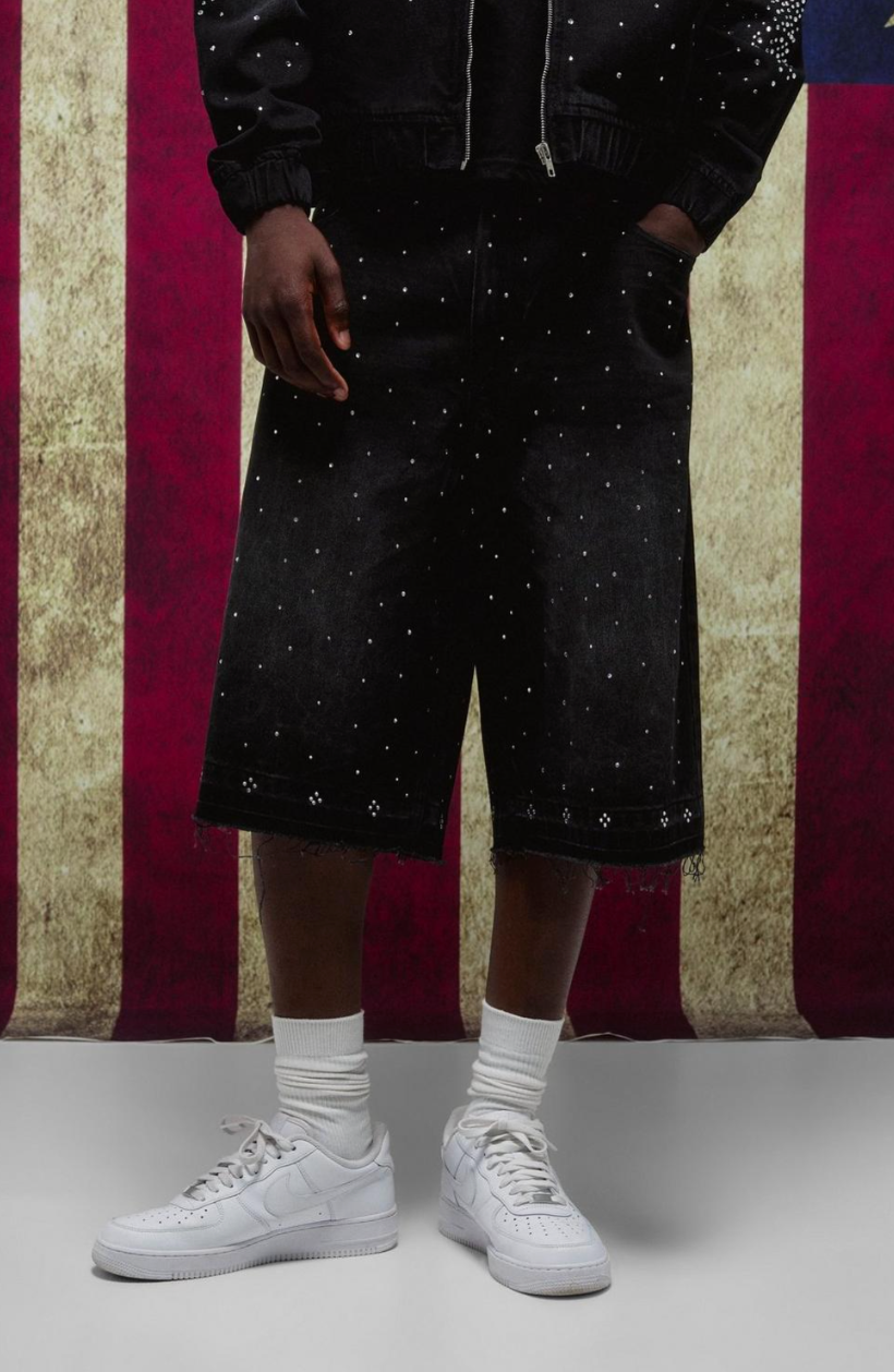 Longline Embellished Let Down Hem Denim Jorts