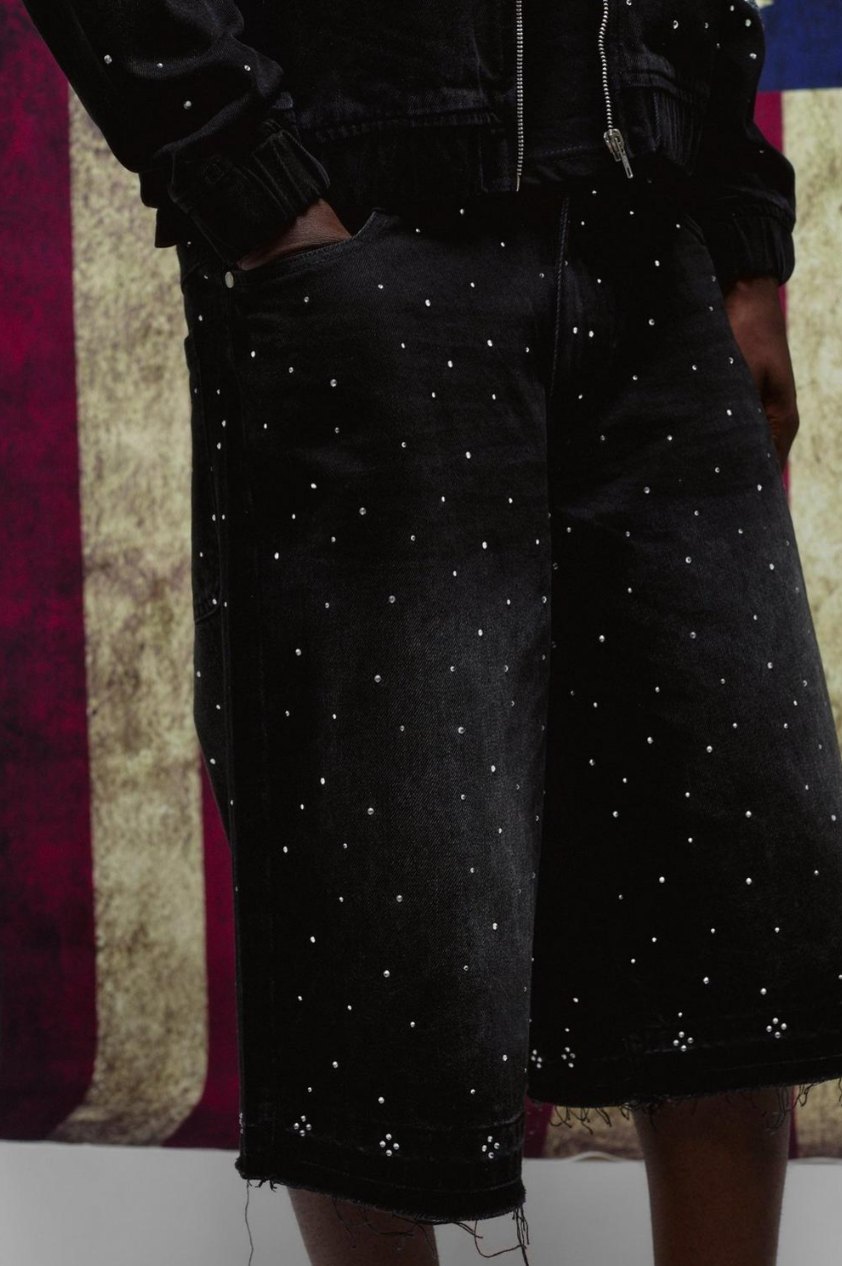 Longline Embellished Let Down Hem Denim Jorts