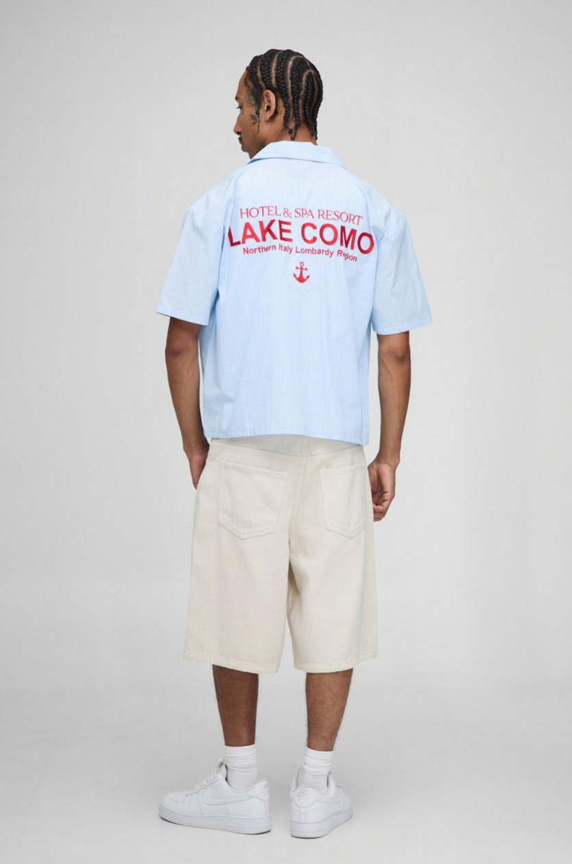 Oversized Boxy Revere Lake Como Embroidered Stripe Shirt