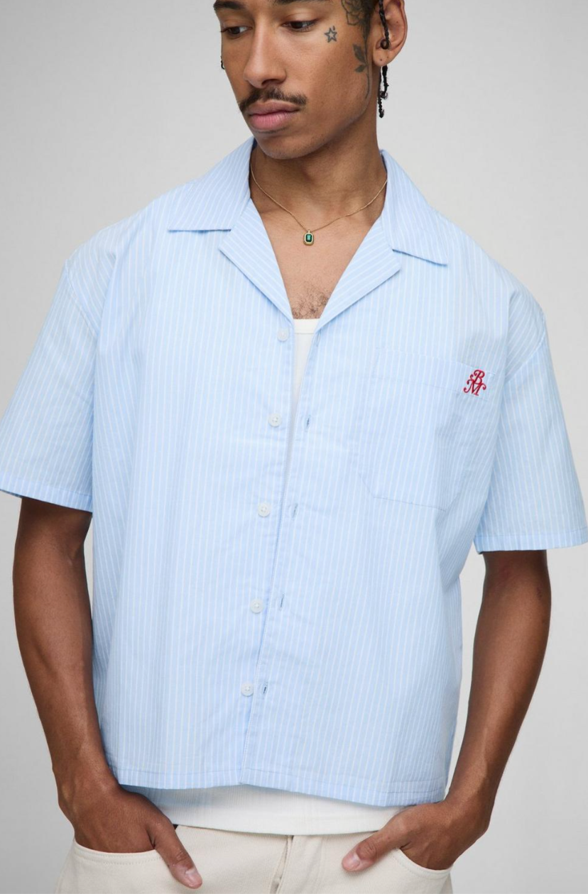 Oversized Boxy Revere Lake Como Embroidered Stripe Shirt