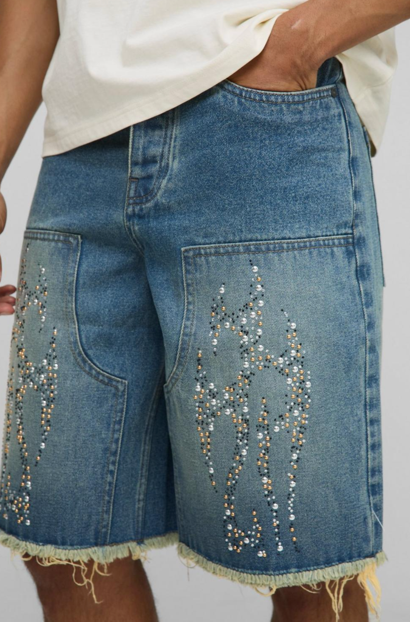 Regular Fit Embellished Tribal Carpenter Jorts