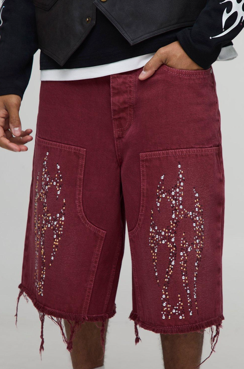 Regular Fit Embellished Tinted Tribal Carpenter Jorts