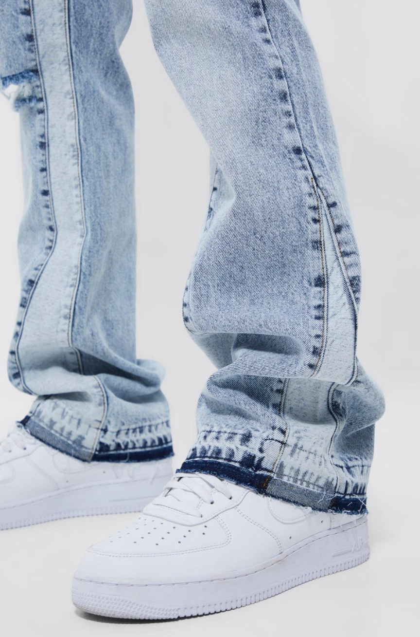 Slim Flare Washed Distressed Gusset Panel Jeans